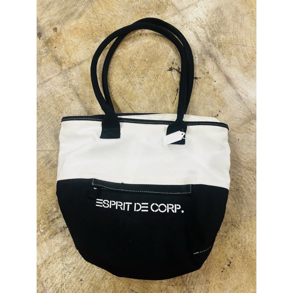 Vintage Espirit Tote Handbag Canvas Black White 80s 90s